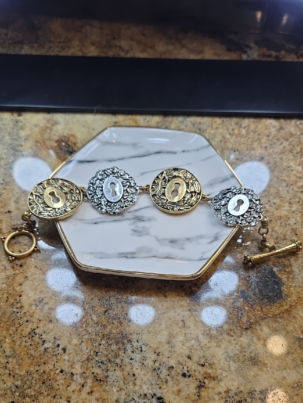 Lucky Brand Two-Tone Keyhole Medallion Bracelet - Gold & Silver